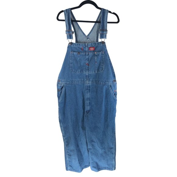 Dickies Denim Overalls 38X30 Pockets Adjustable Workwear 100% Cotton HEMMED 24" - Picture 1 of 6